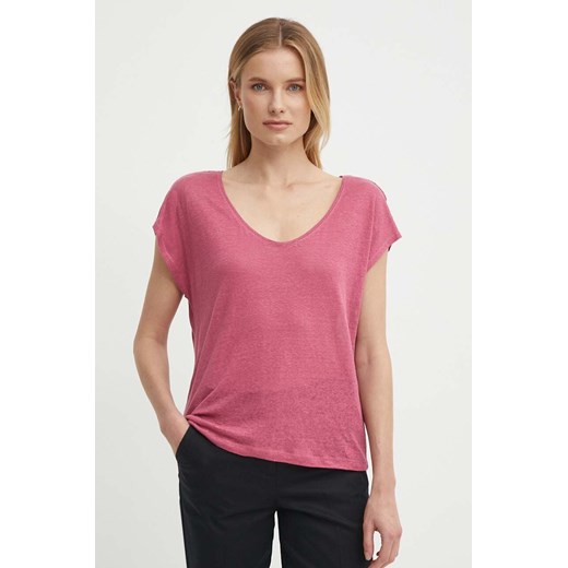 Pepe Jeans t-shirt lniany LOTTIE kolor różowy PL505821 ze sklepu ANSWEAR.com w kategorii Bluzki damskie - zdjęcie 171588777