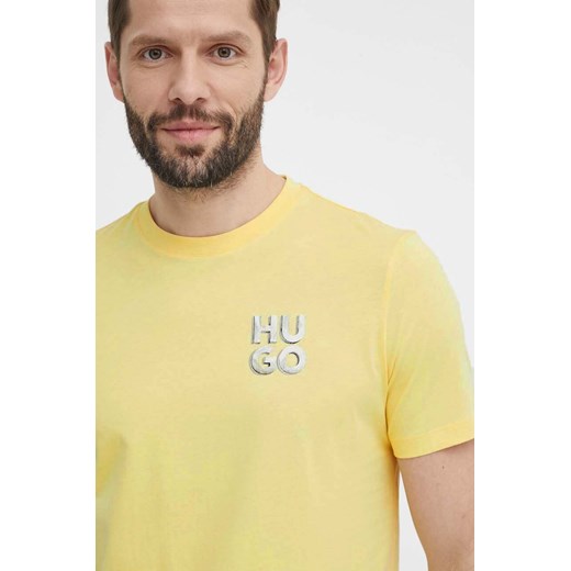 HUGO t-shirt bawełniany męski kolor żółty z nadrukiem 50508944 ze sklepu ANSWEAR.com w kategorii T-shirty męskie - zdjęcie 171588805