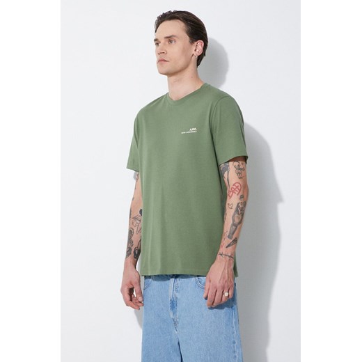 A.P.C. t-shirt bawełniany item męski kolor zielony z nadrukiem COFBT-H26904 M ANSWEAR.com