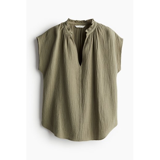 H & M - Bawełniana bluzka z falbankami - Zielony H & M XS H&M