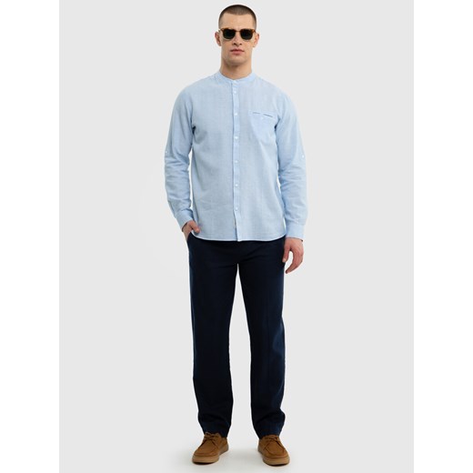 Lniana koszula męska na stójce błękitna Kosihomis 400 ze sklepu Big Star w kategorii Koszule męskie - zdjęcie 171596486