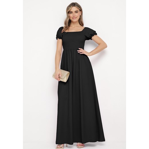 Czarna Rozkloszowana Sukienka z Elastyczną Górą i Gumką w Talii Aliexava M promocyjna cena Born2be Odzież