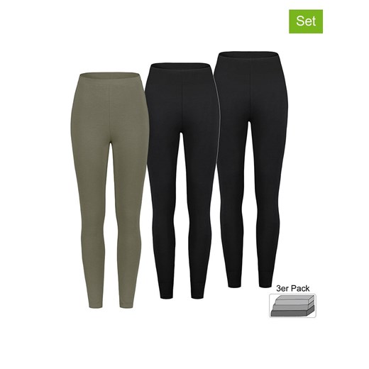 Sublevel Legginsy (3 pary) w kolorze oliwkowo-czarnym ze sklepu Limango Polska w kategorii Spodnie damskie - zdjęcie 171598895