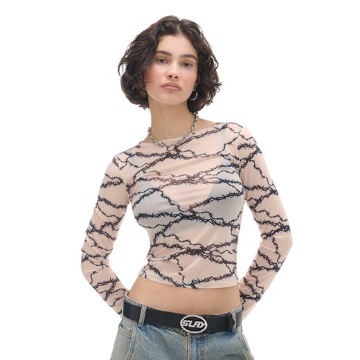 Cropp - Kremowa koszulka z printem w ciernie - kremowy ze sklepu Cropp w kategorii Bluzki damskie - zdjęcie 171610076