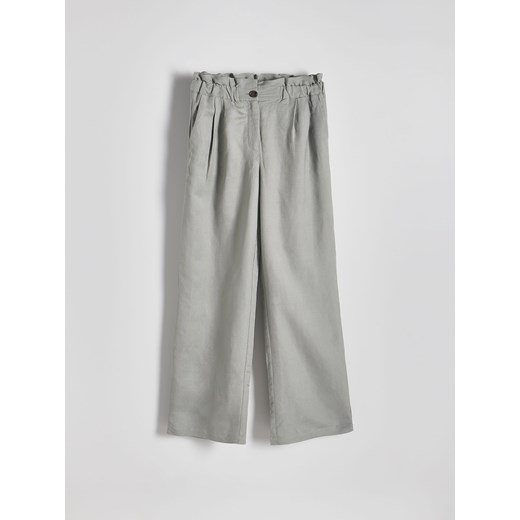Reserved - Spodnie paperbag z lnem - jasnozielony ze sklepu Reserved w kategorii Spodnie damskie - zdjęcie 171610177