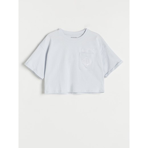 Reserved - T-shirt z kieszonką - jasnoniebieski ze sklepu Reserved w kategorii Bluzki dziewczęce - zdjęcie 171610307