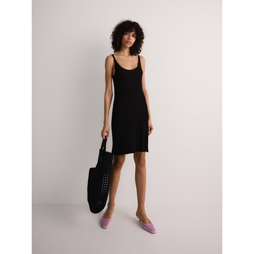 Reserved - Prążkowana sukienka mini z wiskozy - czarny ze sklepu Reserved w kategorii Sukienki - zdjęcie 171610377
