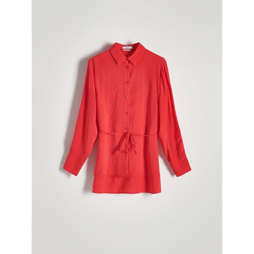 Reserved - Koszula z modalu z paskiem - czerwony ze sklepu Reserved w kategorii Koszule damskie - zdjęcie 171610406