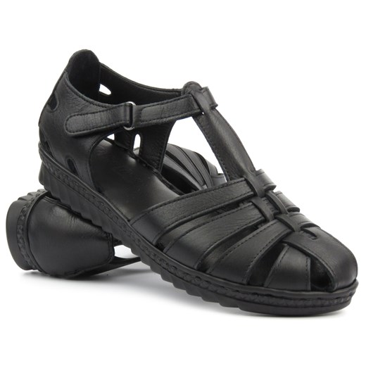 Skórzane sandały damskie na lekkiej podeszwie - HELIOS Komfort 1204, czarne ze sklepu ulubioneobuwie w kategorii Sandały damskie - zdjęcie 171610768