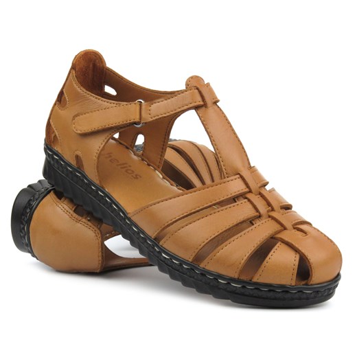 Skórzane sandały damskie na lekkiej podeszwie - HELIOS Komfort  1204, brązowe ze sklepu ulubioneobuwie w kategorii Sandały damskie - zdjęcie 171610779