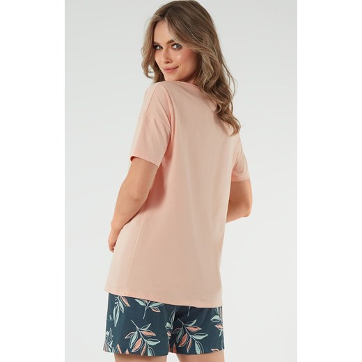 Piżama damska z krótkim rękawem i krótką nogawką łososiowa Julietta, Kolor łososiowy-wzór, Rozmiar S, Italian Fashion ze sklepu Intymna w kategorii Piżamy damskie - zdjęcie 171611345