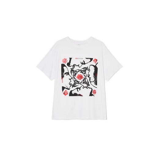 Cropp - Biały t-shirt Red Hot Chilli Peppers - biały ze sklepu Cropp w kategorii Bluzki damskie - zdjęcie 171688435