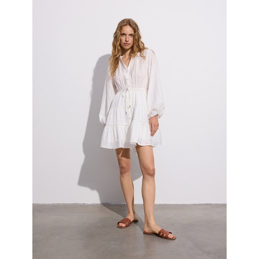 Reserved - Sukienka mini z troczkami - złamana biel ze sklepu Reserved w kategorii Sukienki - zdjęcie 171688845
