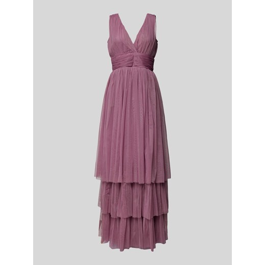 Sukienka Lace & Beads w serek fioletowa na ramiączkach 