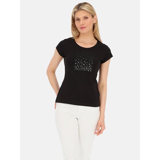 Czarny t-shirt damski z aplikacją L'AF Tara ze sklepu Eye For Fashion w kategorii Bluzki damskie - zdjęcie 171691887