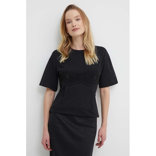 Sisley t-shirt bawełniany damski kolor czarny ze sklepu ANSWEAR.com w kategorii Bluzki damskie - zdjęcie 171694169