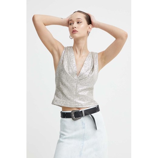 IRO bluzka kolor srebrny gładka ze sklepu ANSWEAR.com w kategorii Bluzki damskie - zdjęcie 171694836