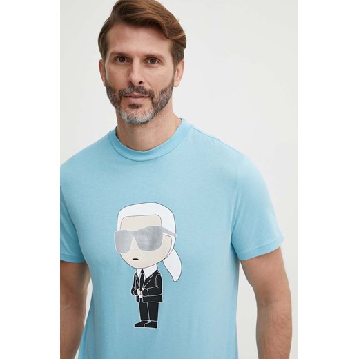 Karl Lagerfeld t-shirt bawełniany męski kolor niebieski z nadrukiem 542251.755071 ze sklepu ANSWEAR.com w kategorii T-shirty męskie - zdjęcie 171694937