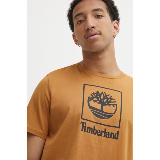 Timberland t-shirt bawełniany męski kolor brązowy z nadrukiem TB0A5QSPP471 ze sklepu ANSWEAR.com w kategorii T-shirty męskie - zdjęcie 171695076