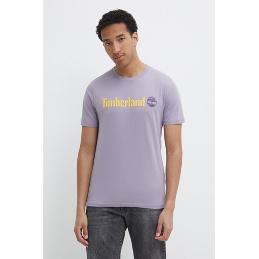 Timberland t-shirt bawełniany męski kolor fioletowy z nadrukiem TB0A5UPQEG71 ze sklepu ANSWEAR.com w kategorii T-shirty męskie - zdjęcie 171695086