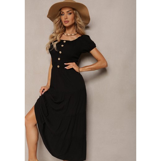Czarna Rozkloszowana Sukienka Maxi z Hiszpańskim Dekoltem Kailra ze sklepu Renee odzież w kategorii Sukienki - zdjęcie 171695448