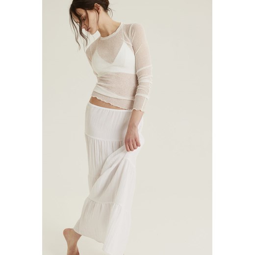 H & M - Długa spódnica z marszczeniami - Biały H & M L H&M