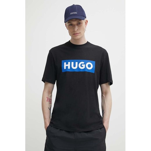 Hugo Blue t-shirt bawełniany męski kolor czarny z nadrukiem 50522376 ze sklepu ANSWEAR.com w kategorii T-shirty męskie - zdjęcie 171701526
