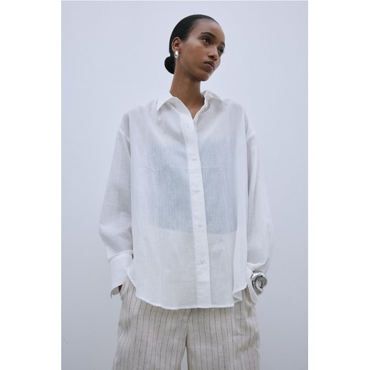 H & M - Kreszowana koszula bawełniana - Biały H & M L H&M