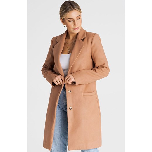 Beżowy płaszcz damski M989, Kolor beżowy, Rozmiar L, Figl ze sklepu Primodo w kategorii Płaszcze damskie - zdjęcie 171704905