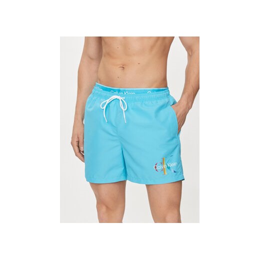Calvin Klein Swimwear Szorty kąpielowe KM0KM01006 Niebieski Regular Fit ze sklepu MODIVO w kategorii Kąpielówki - zdjęcie 171707086