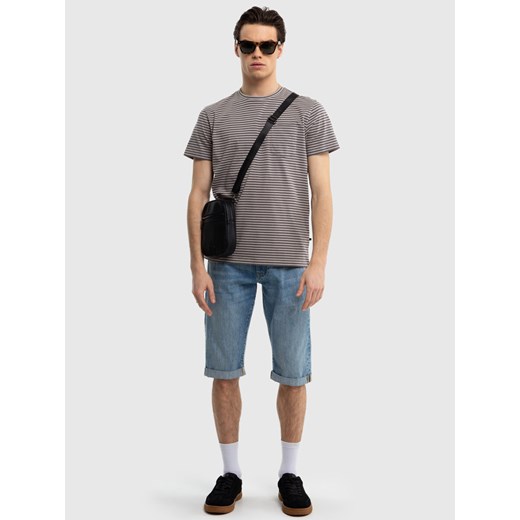 Koszulka męska bawełniana w paski z kieszonka na piersi szara Erricer 901 ze sklepu Big Star w kategorii T-shirty męskie - zdjęcie 171707545