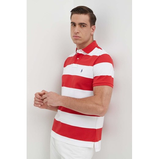 Polo Ralph Lauren polo bawełniane kolor czerwony wzorzysty ze sklepu ANSWEAR.com w kategorii T-shirty męskie - zdjęcie 171707926
