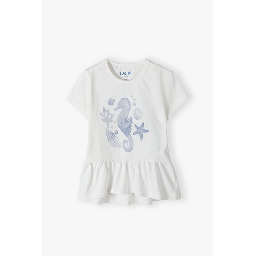 T-shirt bawełniany dla dziewczynki z morskim nadrukiem 5.10.15. 110 5.10.15