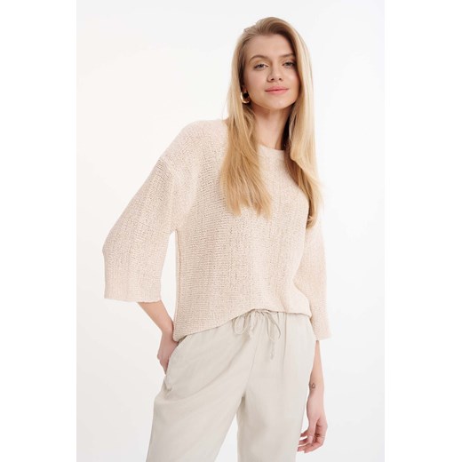 Damski sweter oversize z szerokim rękawem- ecru ze sklepu 5.10.15 w kategorii Swetry damskie - zdjęcie 171710035