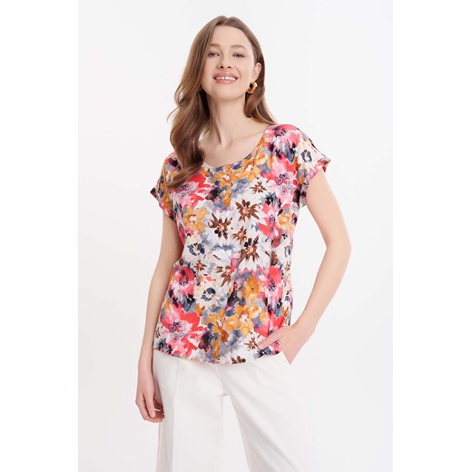 Damska koszulka z wiskozy w kolorowe kwiaty ze sklepu 5.10.15 w kategorii Bluzki damskie - zdjęcie 171710066