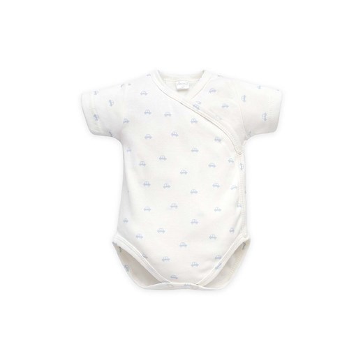Kopertowe body z krótkim rękawem écru w autka LOVELY DAY BABY BLUE ze sklepu 5.10.15 w kategorii Body niemowlęce - zdjęcie 171710166