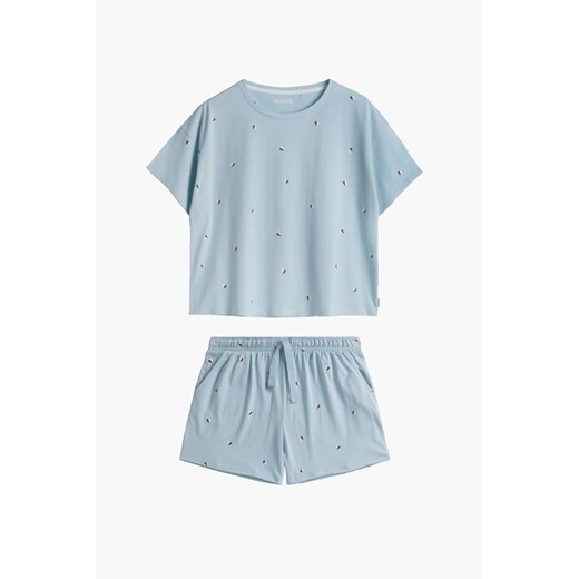 Bawełniana piżama damska z krótkim rękawem - niebieska w serduszka - Atlantic ze sklepu 5.10.15 w kategorii Piżamy damskie - zdjęcie 171710195
