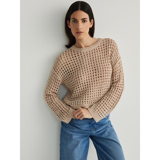 Reserved - Ażurowy sweter - beżowy ze sklepu Reserved w kategorii Swetry damskie - zdjęcie 171710457