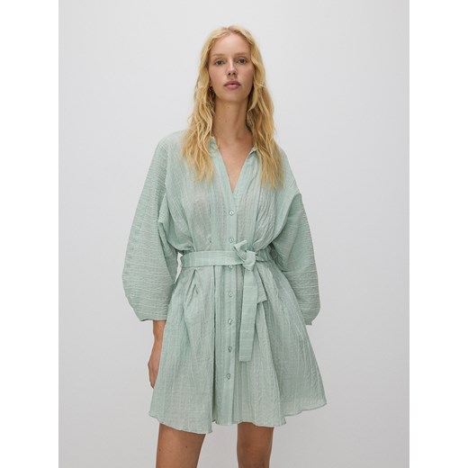 Sukienka Reserved zielona z dekoltem v rozkloszowana mini bawełniana 