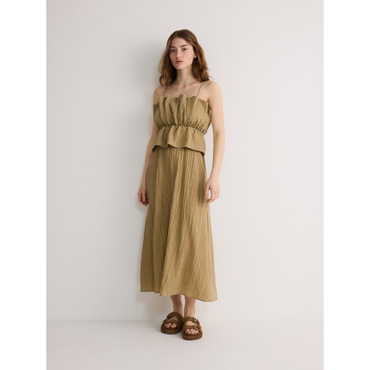 Reserved - Sukienka maxi z odciętym dekoltem - oliwkowy ze sklepu Reserved w kategorii Sukienki - zdjęcie 171711136