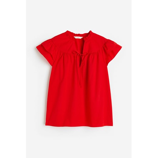 H & M - Popelinowa bluzka z falbankowym rękawem - Czerwony H & M M H&M