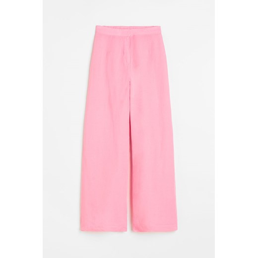H & M - Szerokie spodnie z domieszką lnu - Różowy ze sklepu H&M w kategorii Spodnie damskie - zdjęcie 171715849