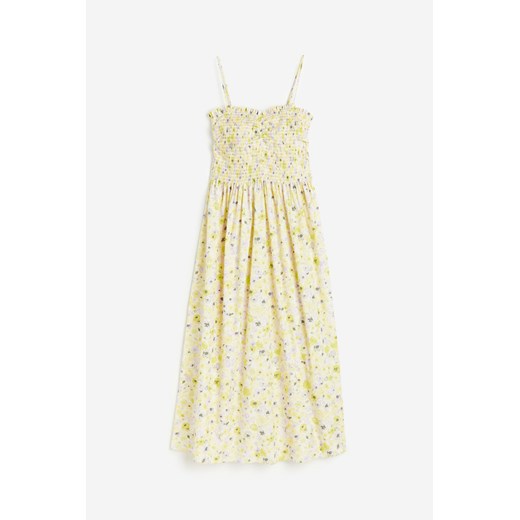 H & M - Bawełniana sukienka z elastycznym marszczeniem - Żółty H & M S H&M