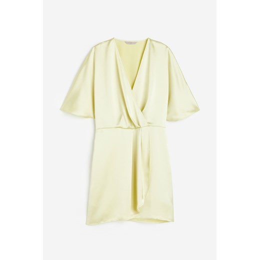 H & M - Satynowa sukienka kopertowa - Żółty H & M L H&M