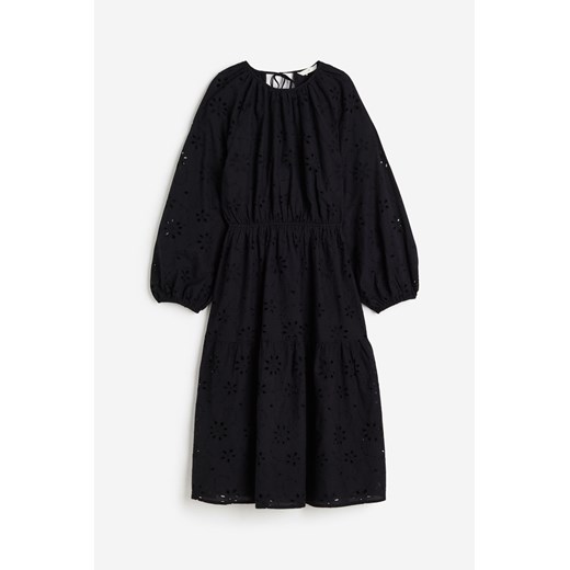 H & M - Sukienka z haftem angielskim i wiązaniem - Czarny H & M XS H&M