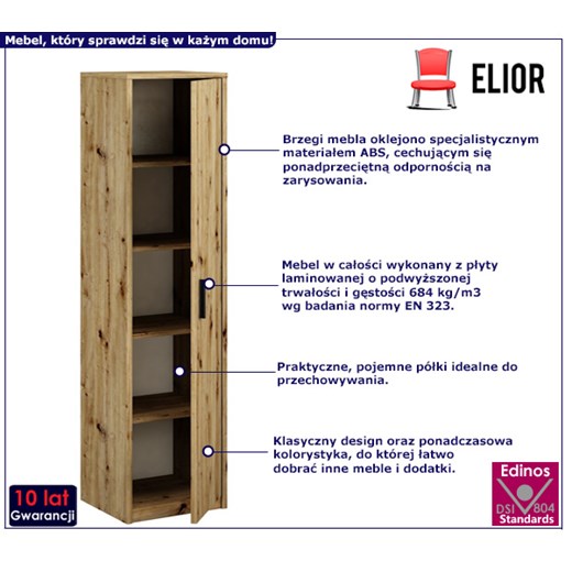 Wysoki regał z drzwiczkami dąb artisan - Marike Elior One Size Edinos.pl