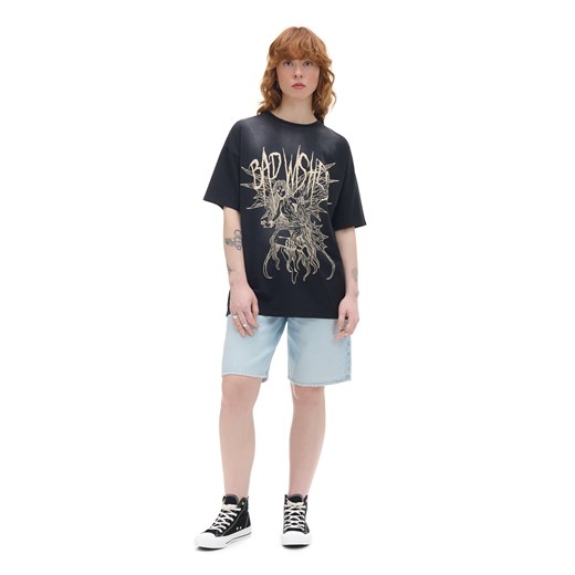 Cropp - Szary t-shirt oversize z printem - jasny szary ze sklepu Cropp w kategorii Bluzki damskie - zdjęcie 171831397