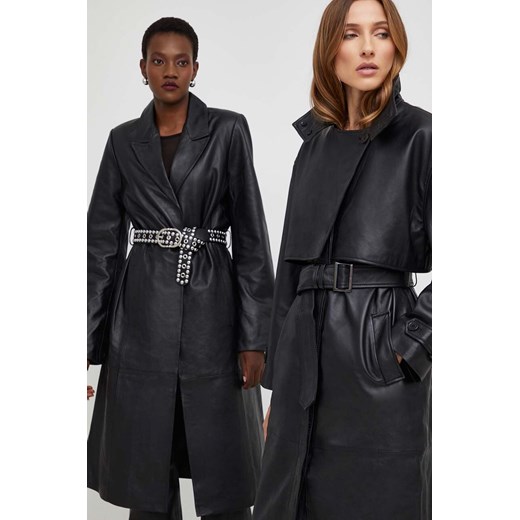 Answear Lab płaszcz skórzany damski kolor czarny przejściowy ze sklepu ANSWEAR.com w kategorii Płaszcze damskie - zdjęcie 171831767