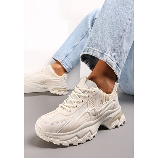 Beżowe Sznurowane Sneakersy na Grubej Podeszwie Elava Renee 37 renee.pl
