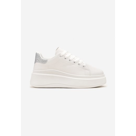 Biało-Srebrne Sneakersy Ozdobione Brokatem na Platformie Aeliris Renee 41 renee.pl